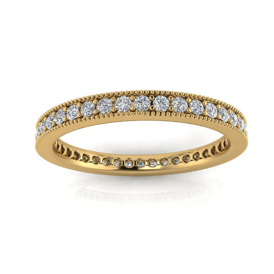 Round Brilliant Cut Diamond Pave & Milgrain Set Eternity Ring In 14k Yellow Gold  (0.48ct. Tw.) Ring Size 7