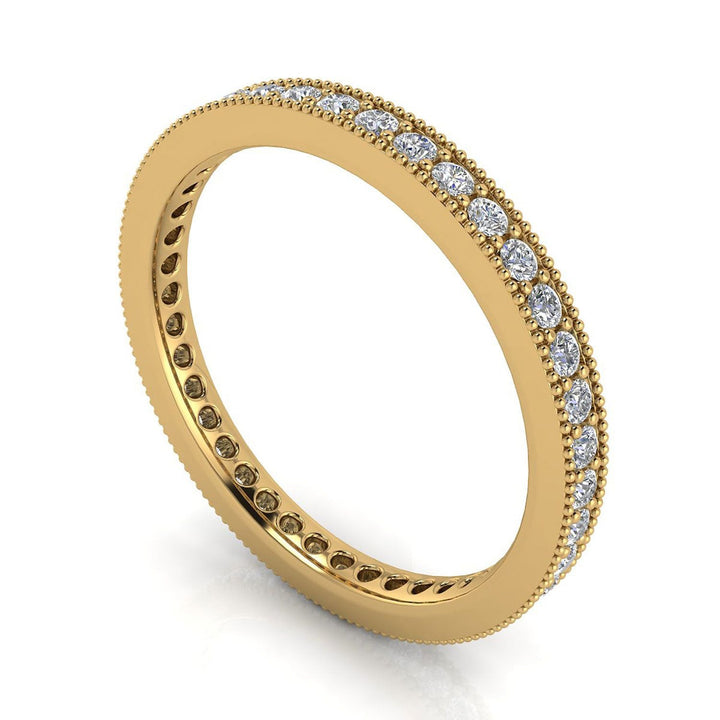 Round Brilliant Cut Diamond Pave & Milgrain Set Eternity Ring In 14k Yellow Gold  (0.68ct. Tw.) Ring Size 6