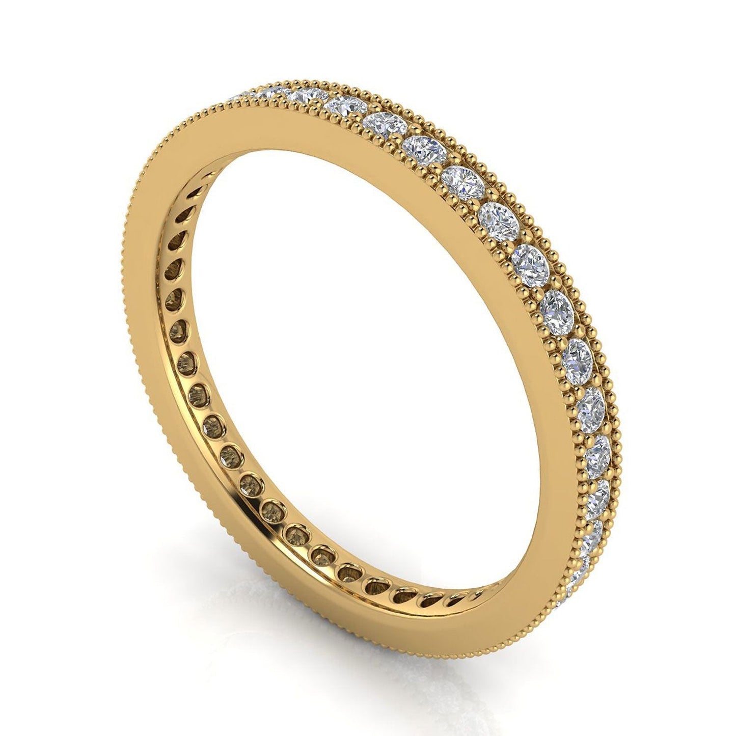 Round Brilliant Cut Diamond Pave & Milgrain Set Eternity Ring In 14k Yellow Gold  (0.33ct. Tw.) Ring Size 7