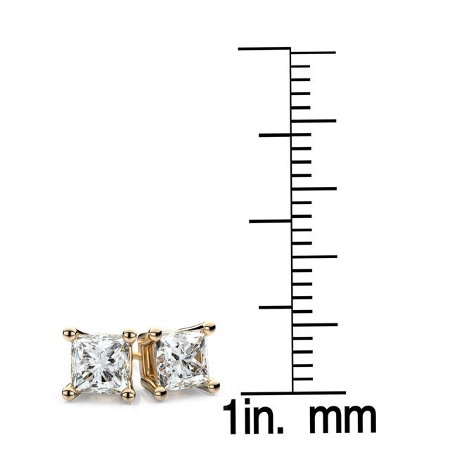 ต่างหูเพชรทรงเจ้าหญิง 4 กรงเล็บ ทองคำเหลือง 18k (น้ำหนักรวม 0.75 กะรัต, ความสะอาด Vs1-vs2, สี H-i)
