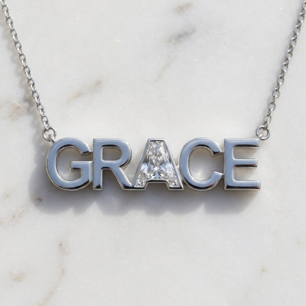 GRACE lab-grown diamond letter necklace in Platinum