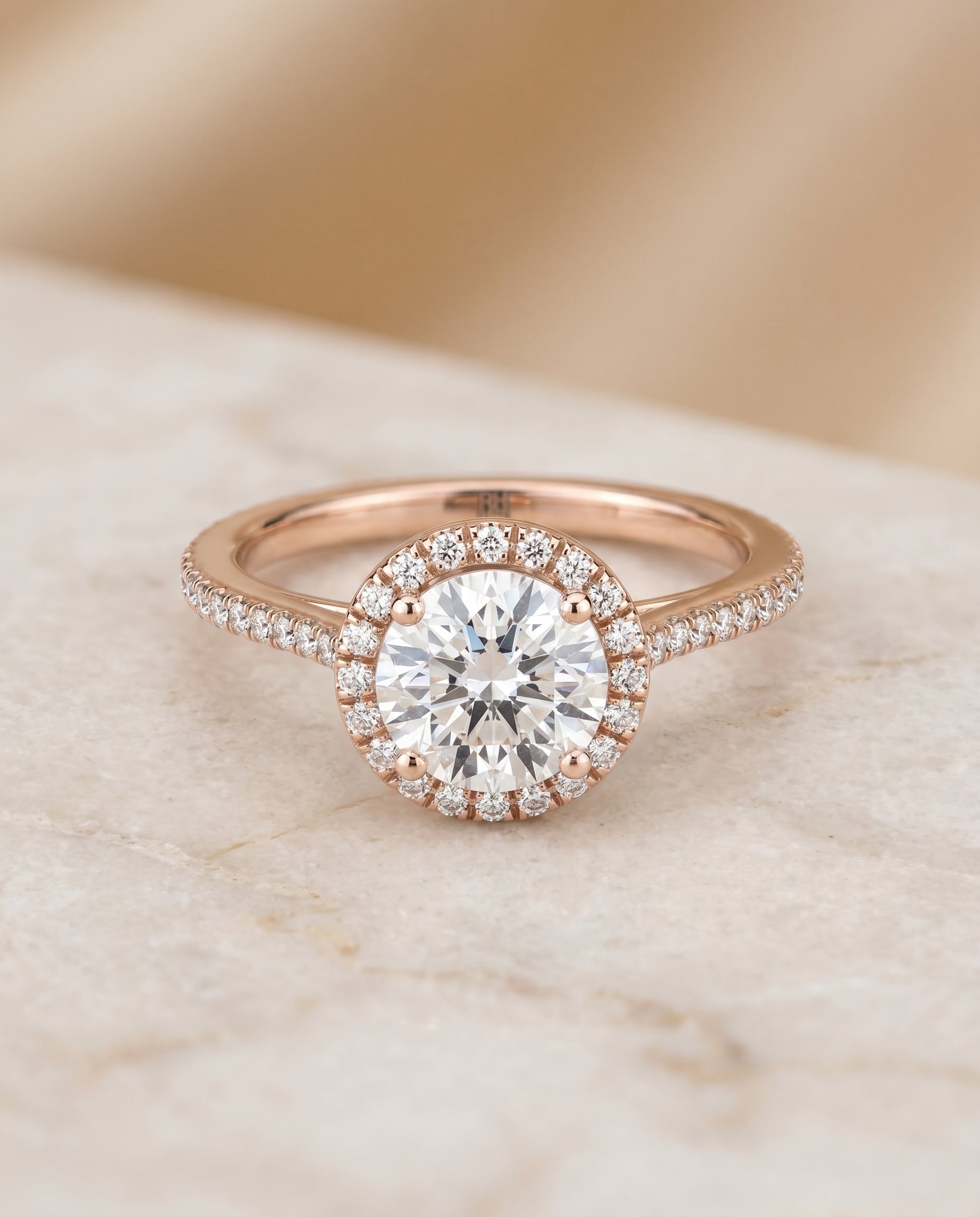 Sonata Select Graduated Shank Pave Halo in 14K Rose Gold – view 1