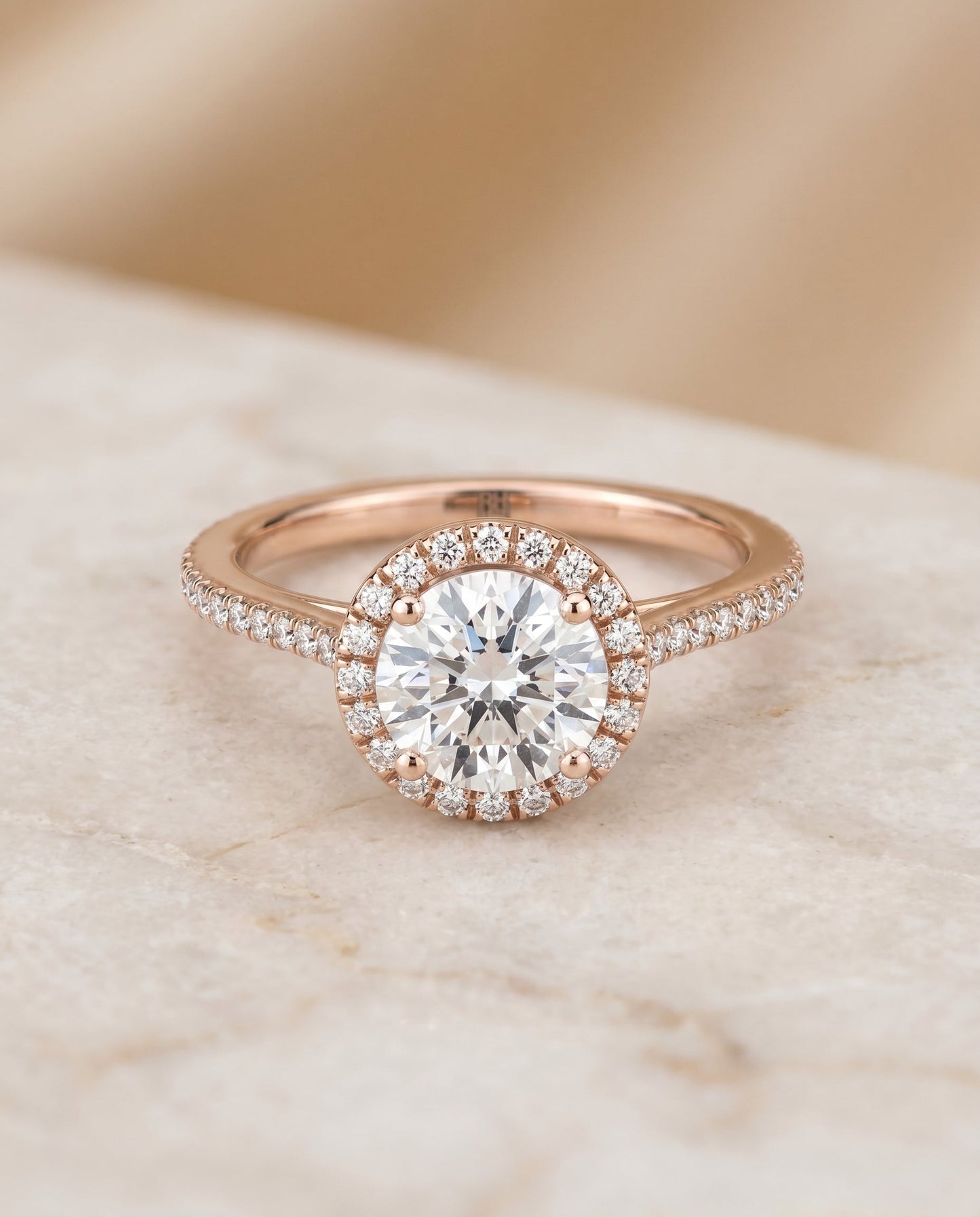 Sonata Select Graduated Shank Pave Halo in 14K Rose Gold – view 1