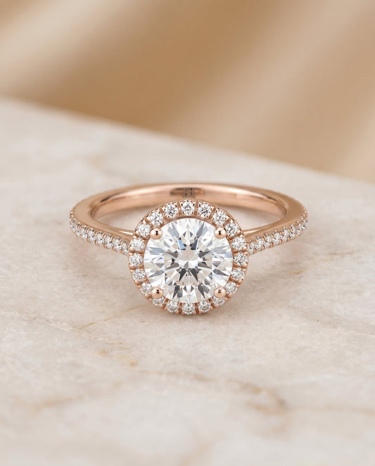 Sonata Select Graduated Shank Pave Halo in 14K Rose Gold – view 1