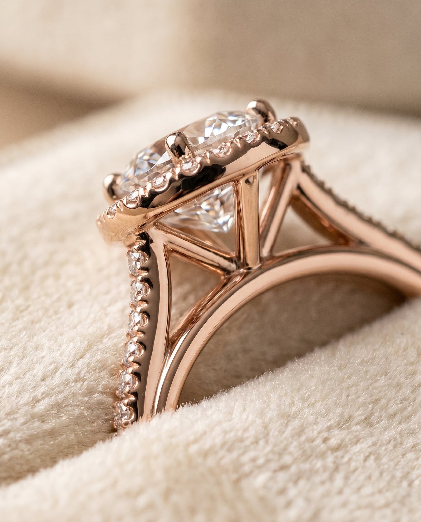 Sonata Select Graduated Shank Pave Halo in 14K Rose Gold – view 4