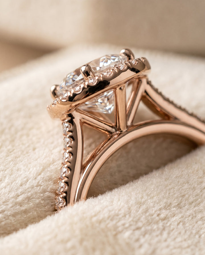 Sonata Select Graduated Shank Pave Halo in 14K Rose Gold – view 4