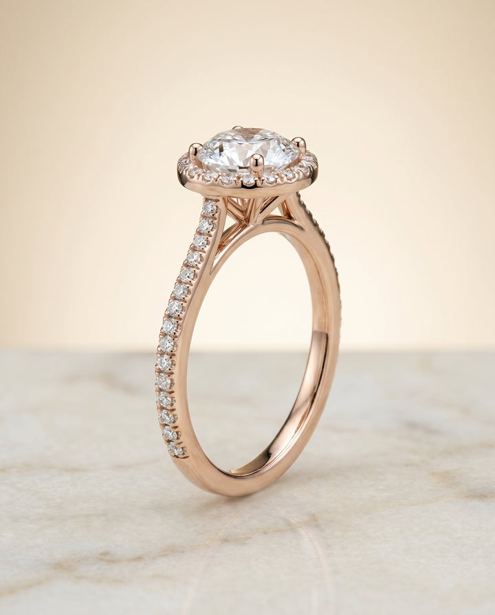 Sonata Select Graduated Shank Pave Halo in 14K Rose Gold – view 2