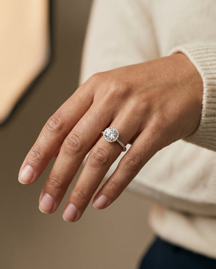 Sonata Select Graduated Shank Pave Halo in 14K Rose Gold – view 5