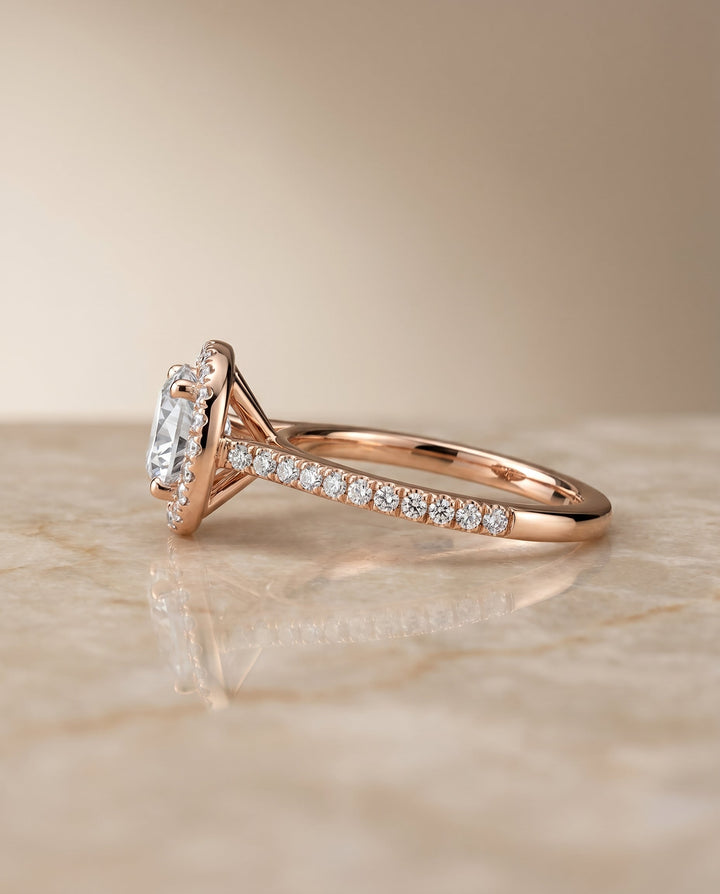 Sonata Select Graduated Shank Pave Halo in 14K Rose Gold – view 6