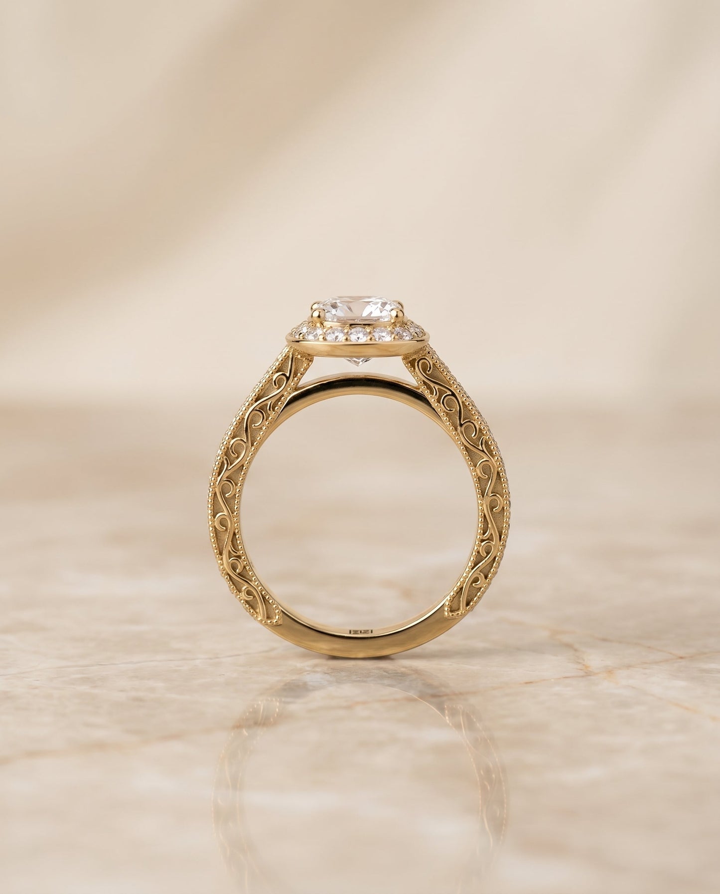 Talea Select Hand Engraved Milgrain Halo Cushion in 18K Yellow Gold – view 6