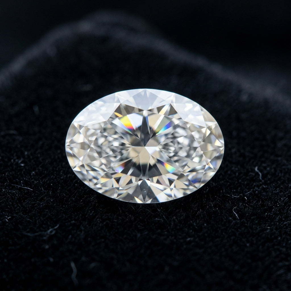 2-1/2 Carat Oval Lab Grown Diamond — black velvet studio view
