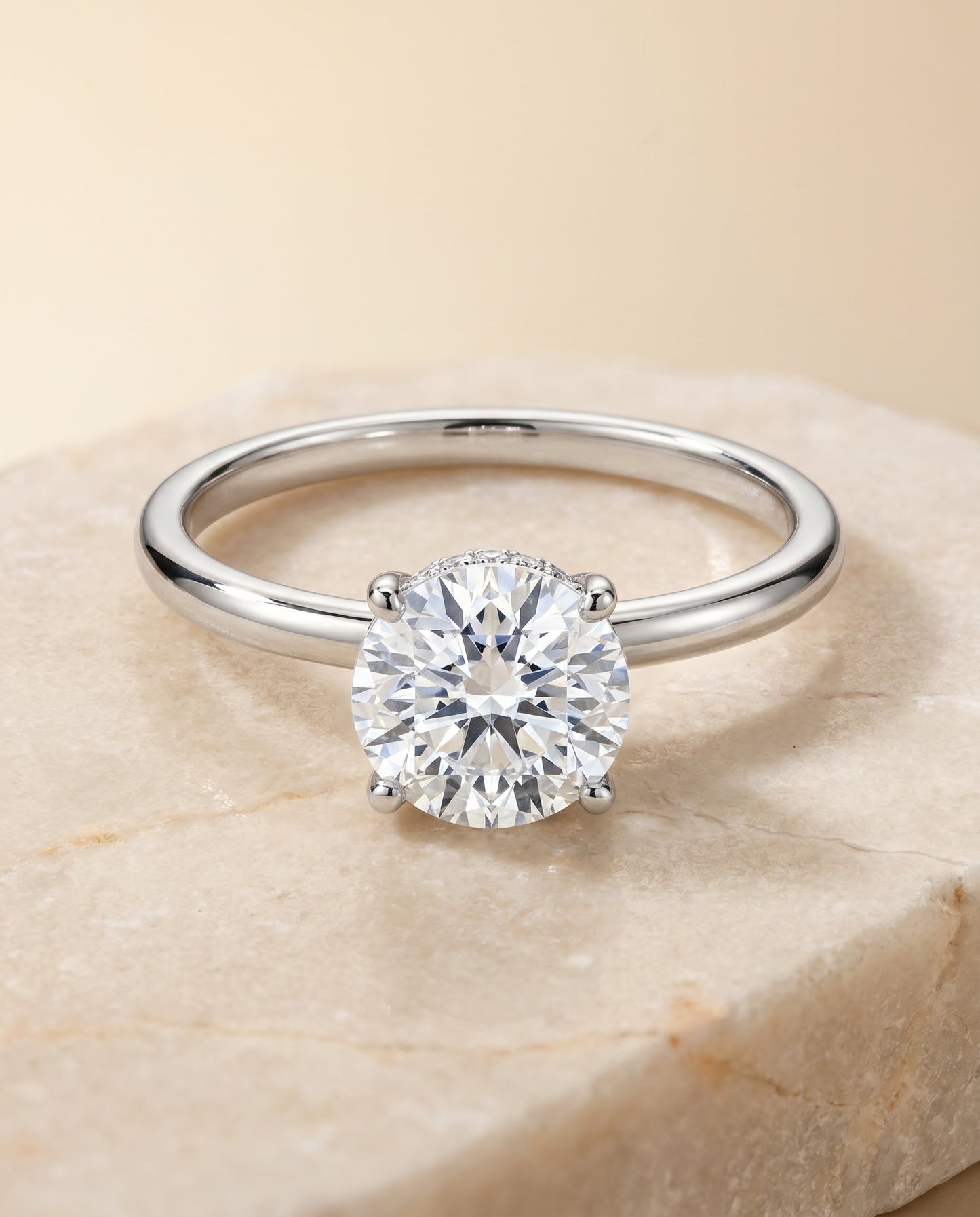 The Joni Hidden Halo Solitaire Engagement Ring Setting for Round Diamonds in 18K White Gold | RockHer