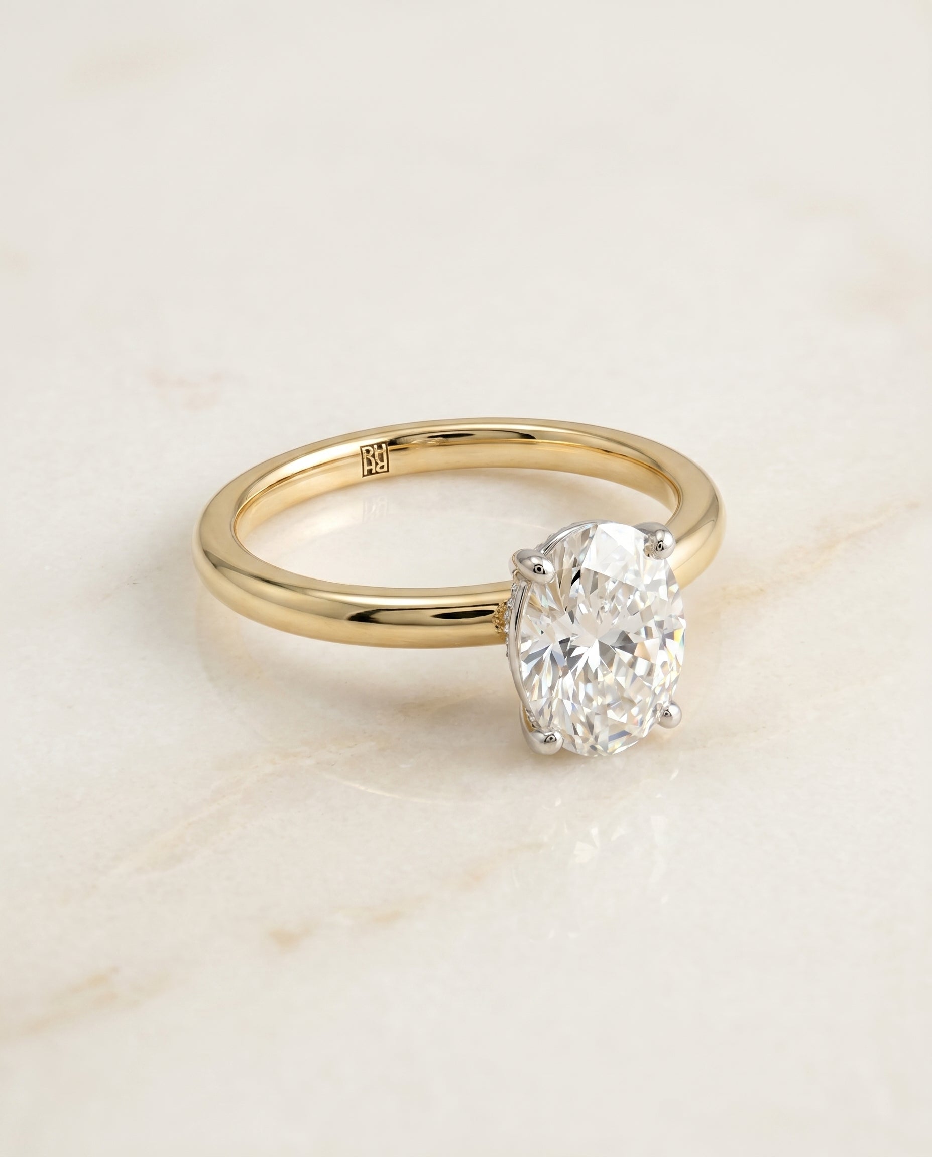 The Joni Hidden Halo Solitaire Engagement Ring Setting for Oval Diamonds in 18K Yellow Gold | RockHer