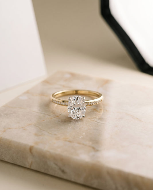 The Brenda Hidden Halo Engagement Ring Setting for Oval Diamonds in 18K Yellow Gold | RockHer