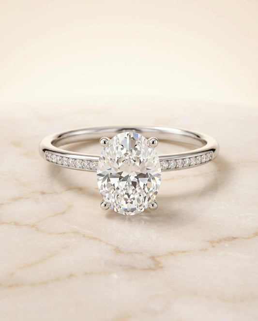 The Brenda Hidden Halo Solitaire Engagement Ring Setting for Oval Diamonds in Platinum | RockHer