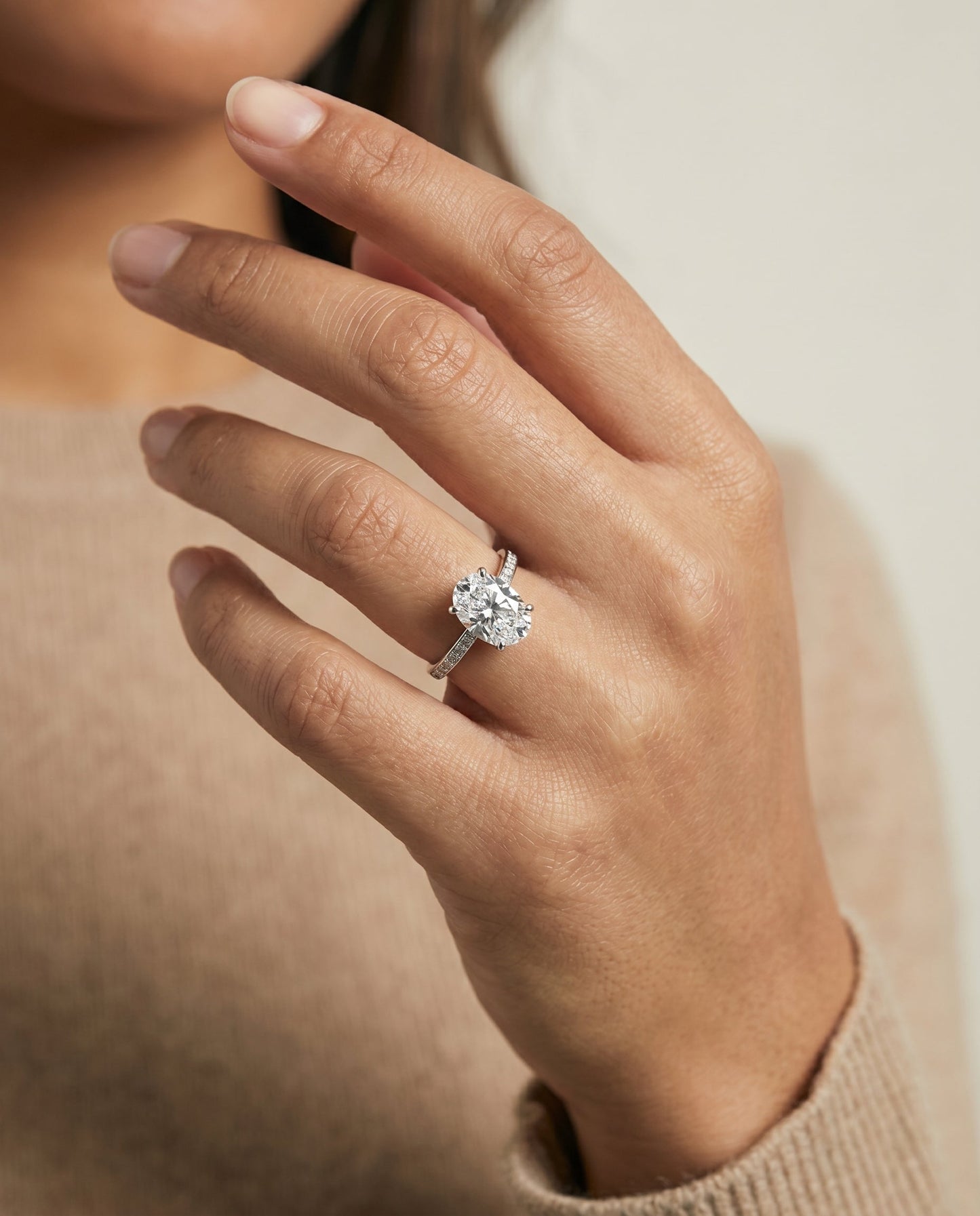 The Brenda Hidden Halo Solitaire Engagement Ring Setting for Oval Diamonds in Platinum