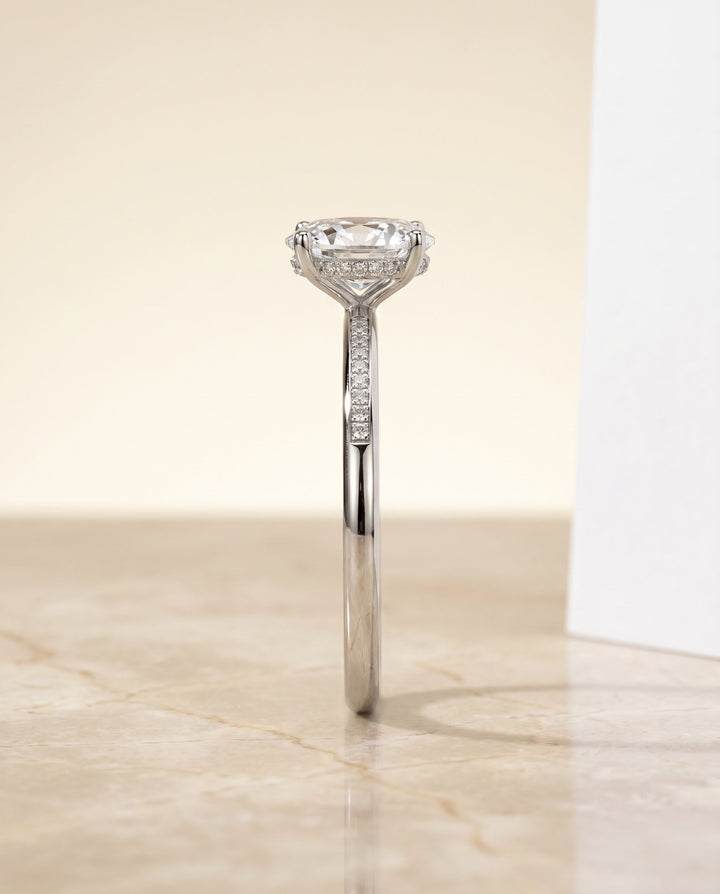 The Brenda Hidden Halo Solitaire Engagement Ring Setting for Oval Diamonds in Platinum