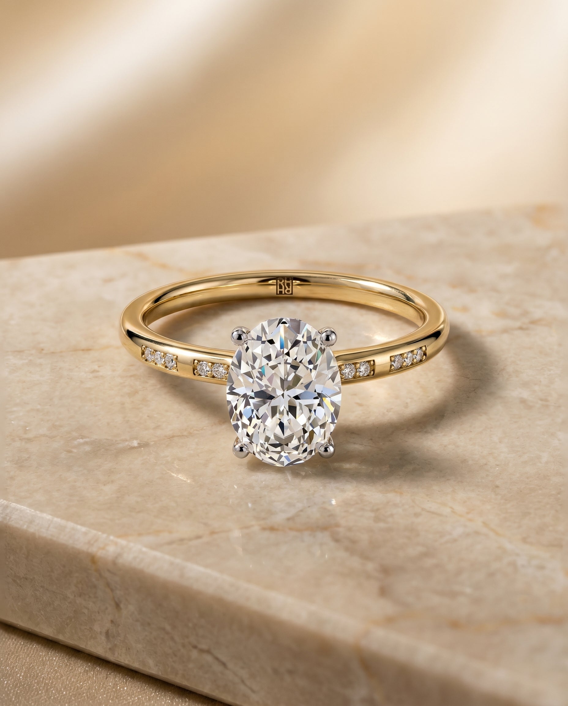 The Wanda Hidden Halo Solitaire Engagement Ring Setting for Oval Diamonds in 18K Yellow Gold | RockHer