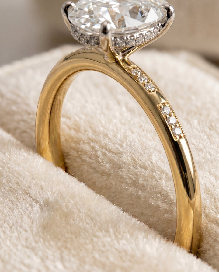 The Wanda Hidden Halo Solitaire Engagement Ring Setting for Oval Diamonds in 18K Yellow Gold
