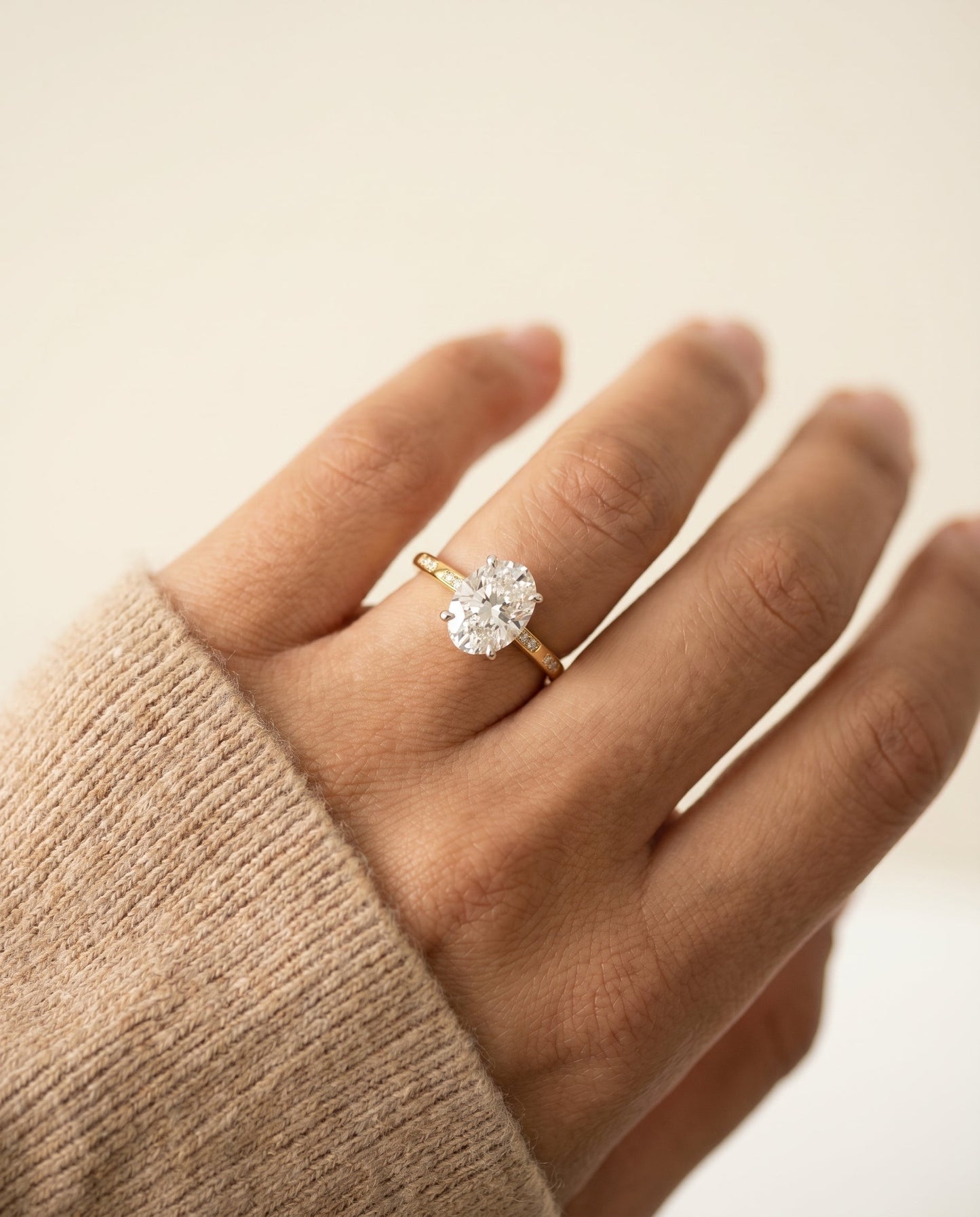 The Wanda Hidden Halo Solitaire Engagement Ring Setting for Oval Diamonds in 18K Yellow Gold