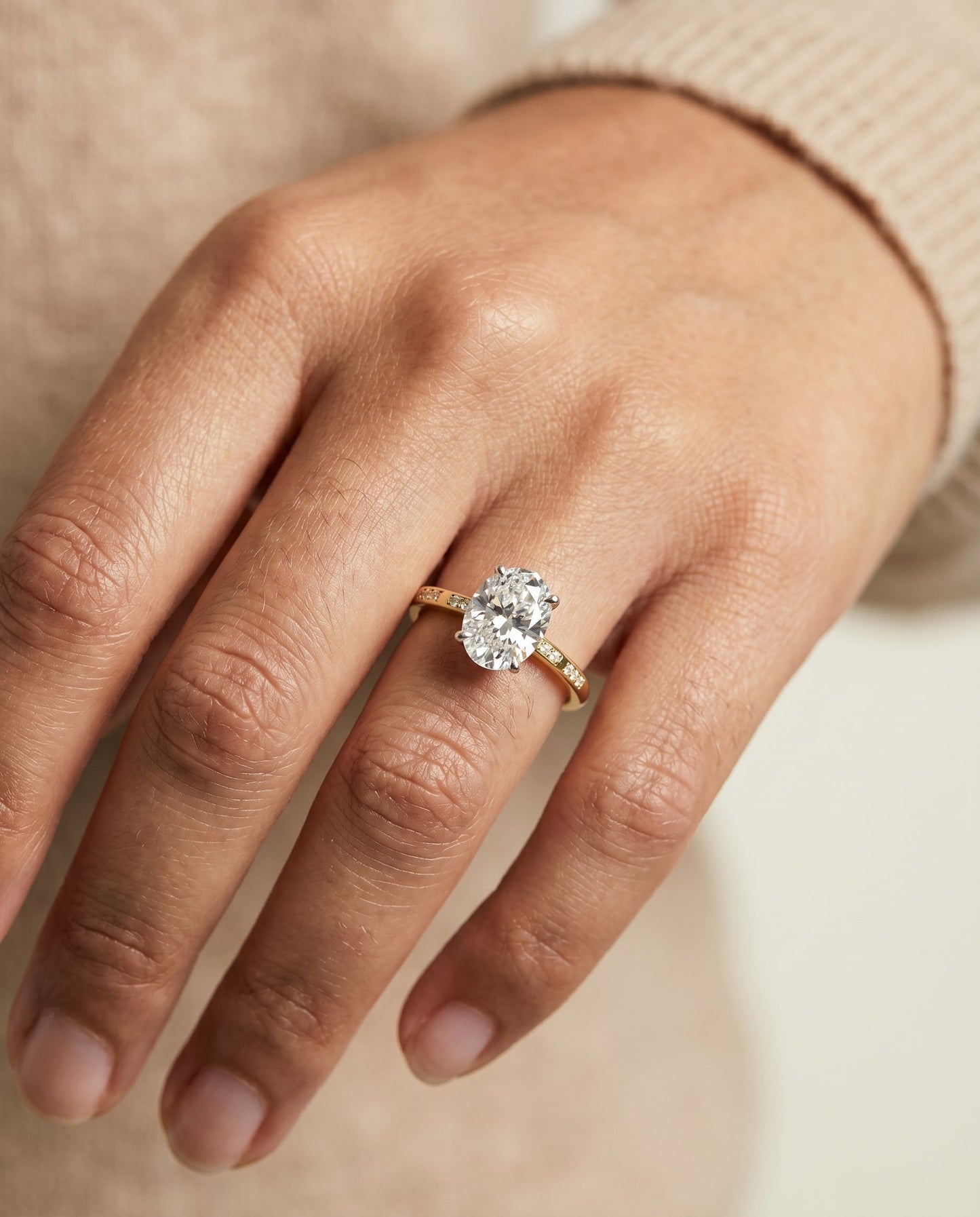 The Wanda Hidden Halo Solitaire Engagement Ring Setting for Oval Diamonds in 18K Yellow Gold