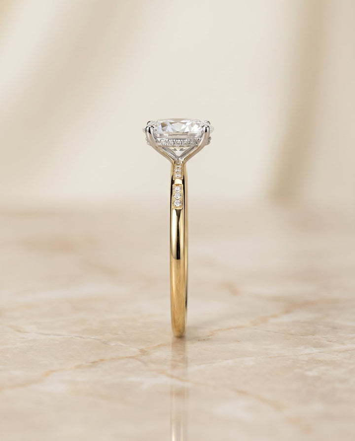 The Wanda Hidden Halo Solitaire Engagement Ring Setting for Oval Diamonds in 18K Yellow Gold