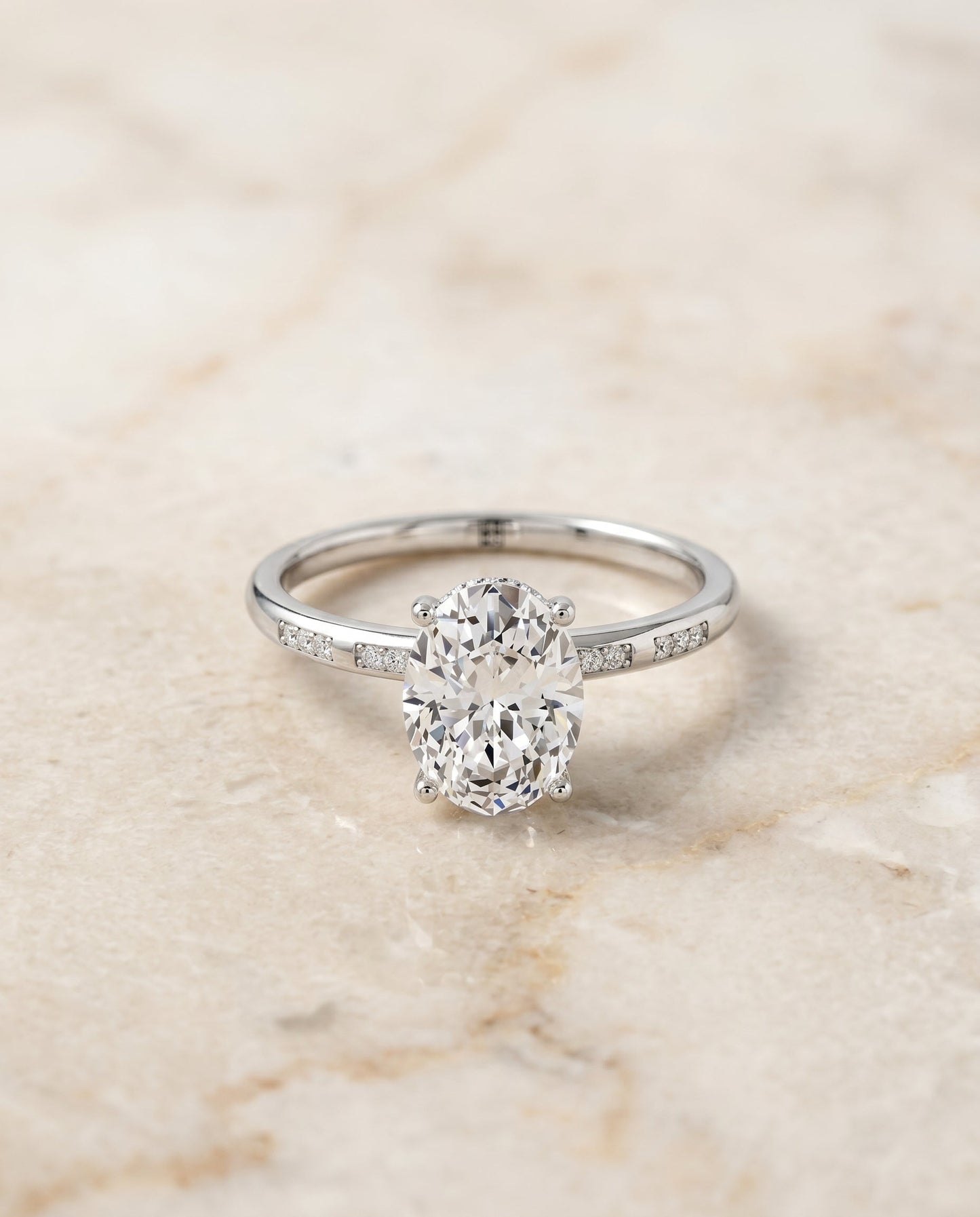 The Wanda Hidden Halo Solitaire Engagement Ring Setting for Oval Diamonds in Platinum | RockHer