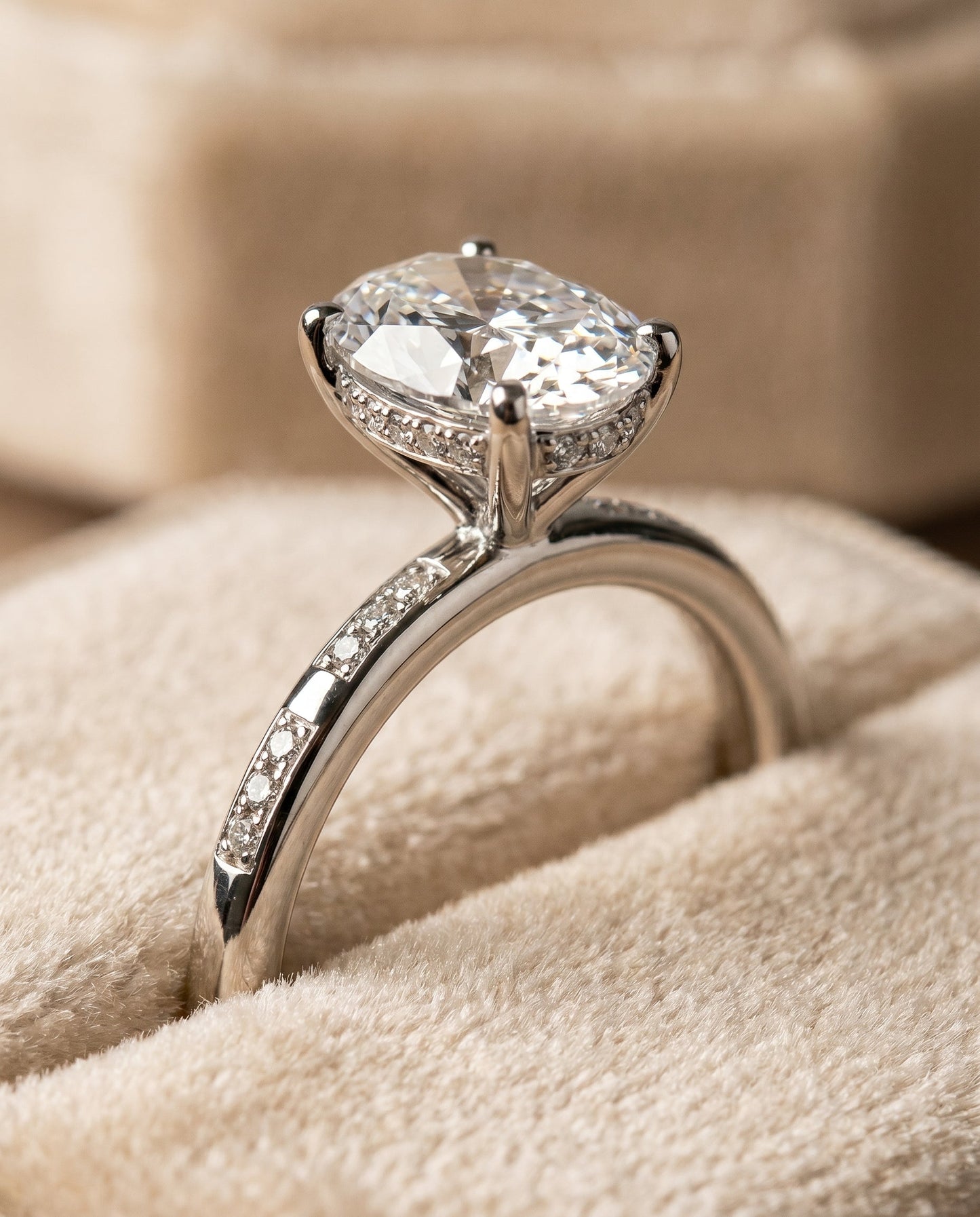ตัวเรือนแหวนหมั้น Wanda Hidden Halo Solitaire สำหรับเพชรรูปไข่ ประดับด้วยแพลทินัม
