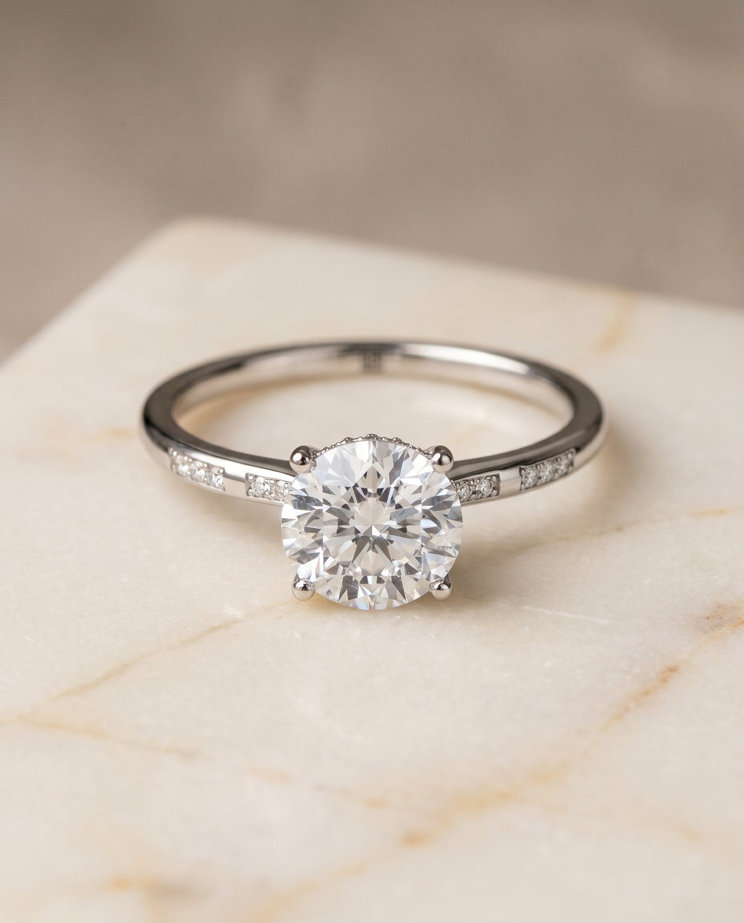 The Wanda Hidden Halo Solitaire Engagement Ring Setting for Round Diamonds in Platinum | RockHer