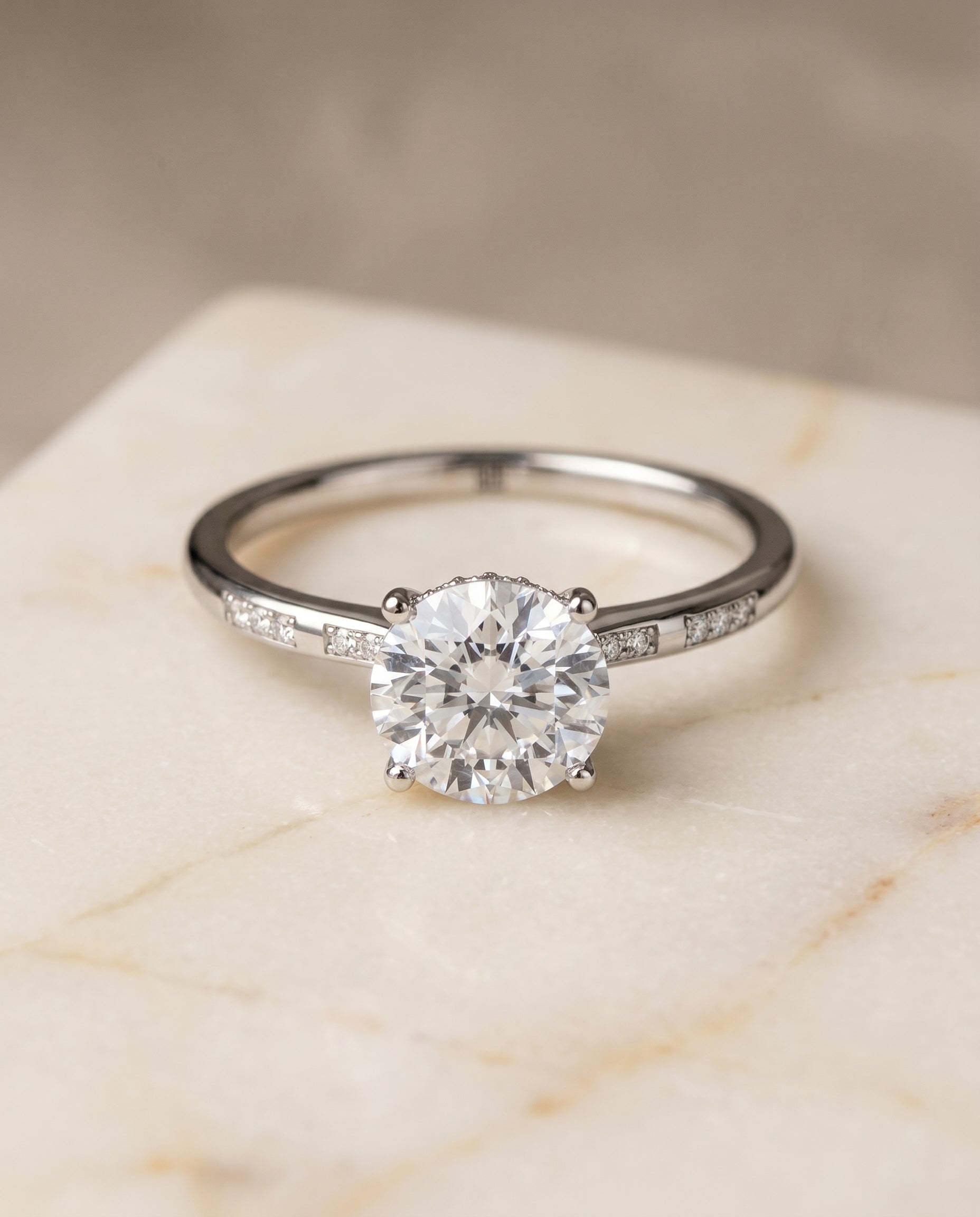 The Wanda Hidden Halo Solitaire Engagement Ring Setting for Round Diamonds in Platinum | RockHer