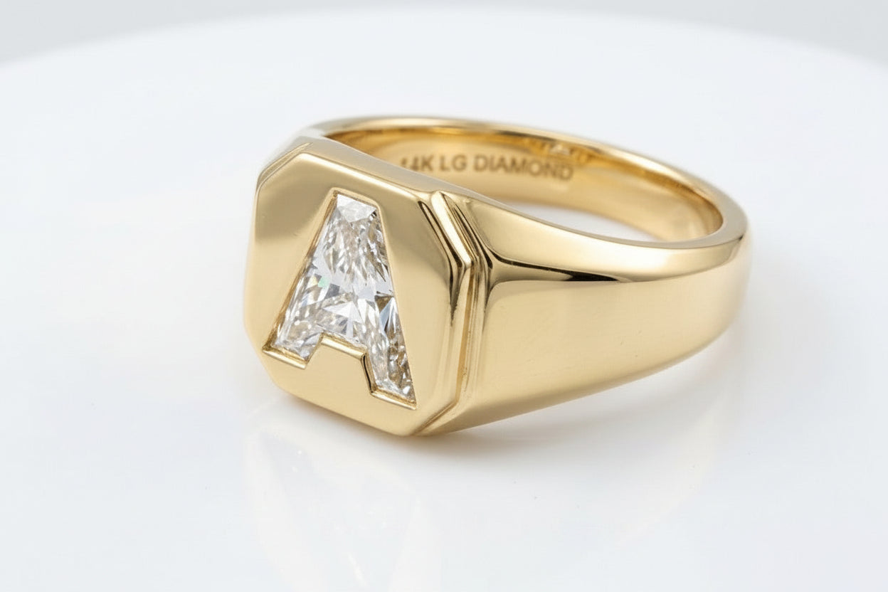 Diamond Letter Signet Ring - 14K Yellow Gold | RockHer