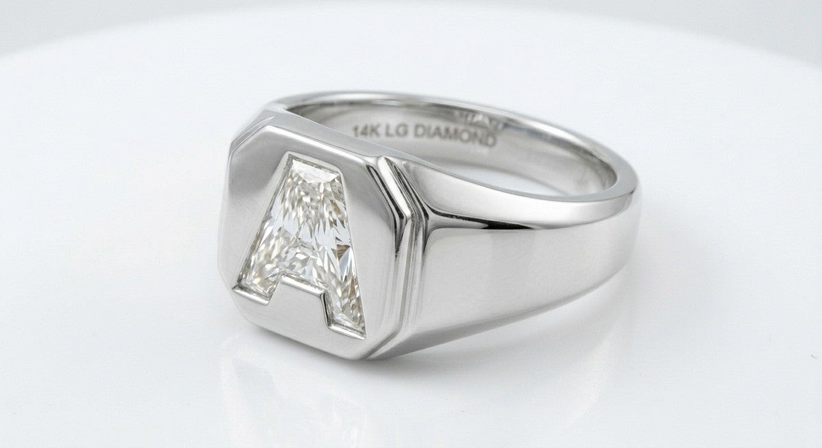 Diamond Letter Signet Ring - 14K White Gold – lifestyle shot | RockHer