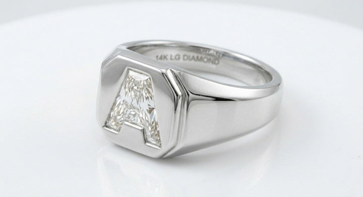 Diamond Letter Signet Ring - 14K White Gold – lifestyle shot | RockHer