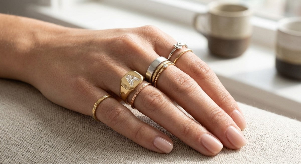 Diamond Letter Signet Ring - 14K Yellow Gold – lifestyle shot | RockHer