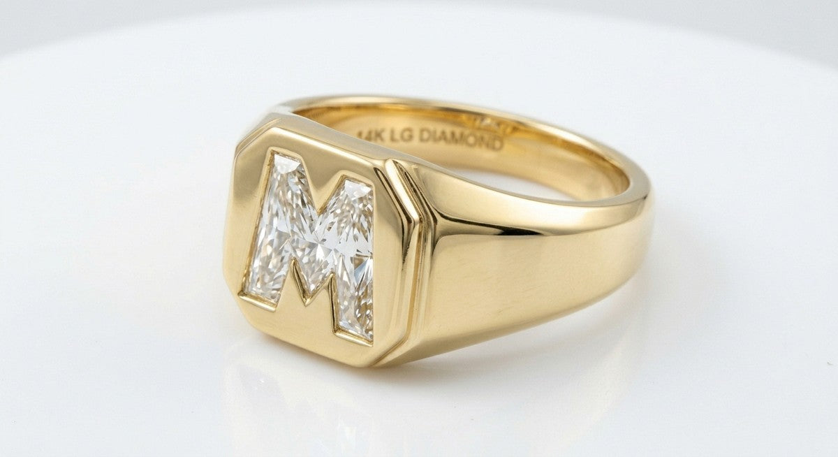 Diamond Letter Signet Ring - 14K Yellow Gold – lifestyle shot | RockHer
