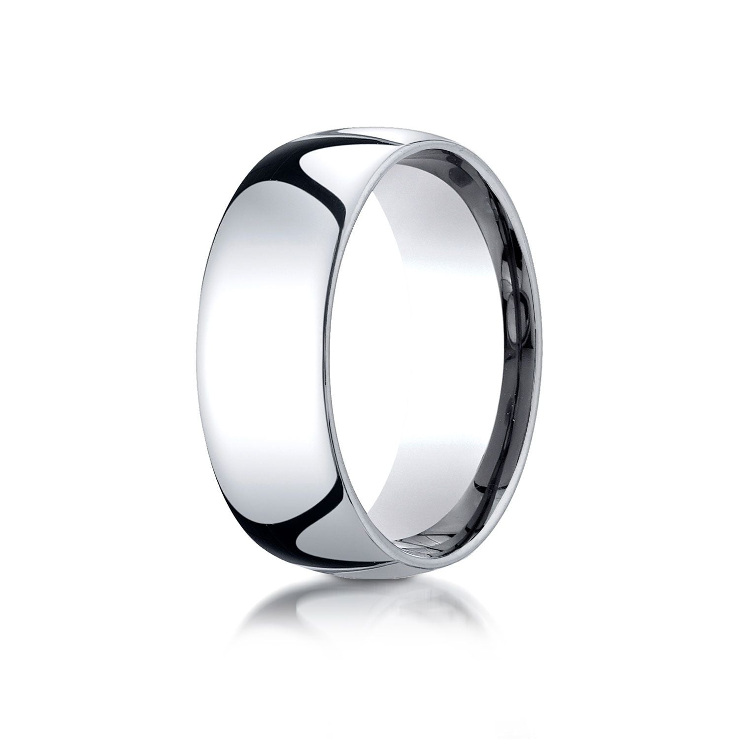 18k White Gold 8mm Slightly Domed Standard Comfort-fit Ring