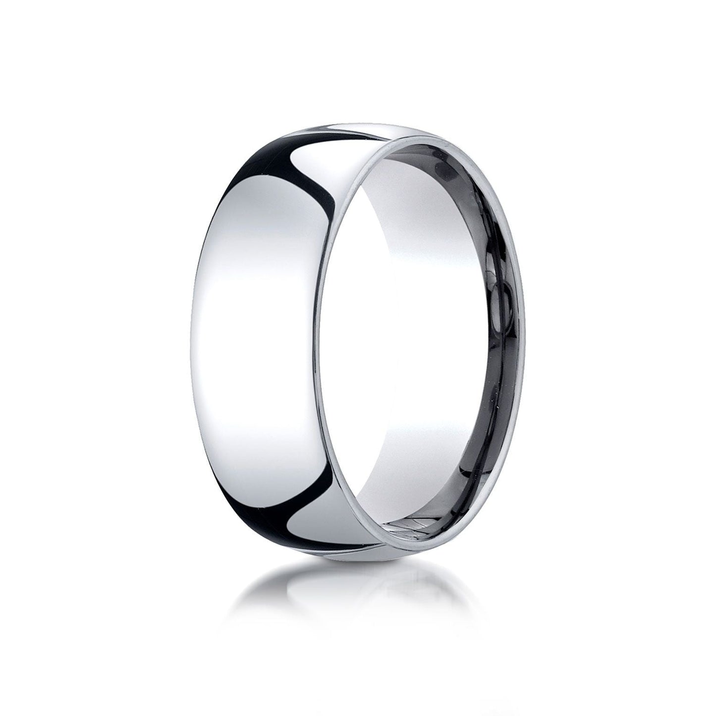 18k White Gold 8mm Slightly Domed Standard Comfort-fit Ring