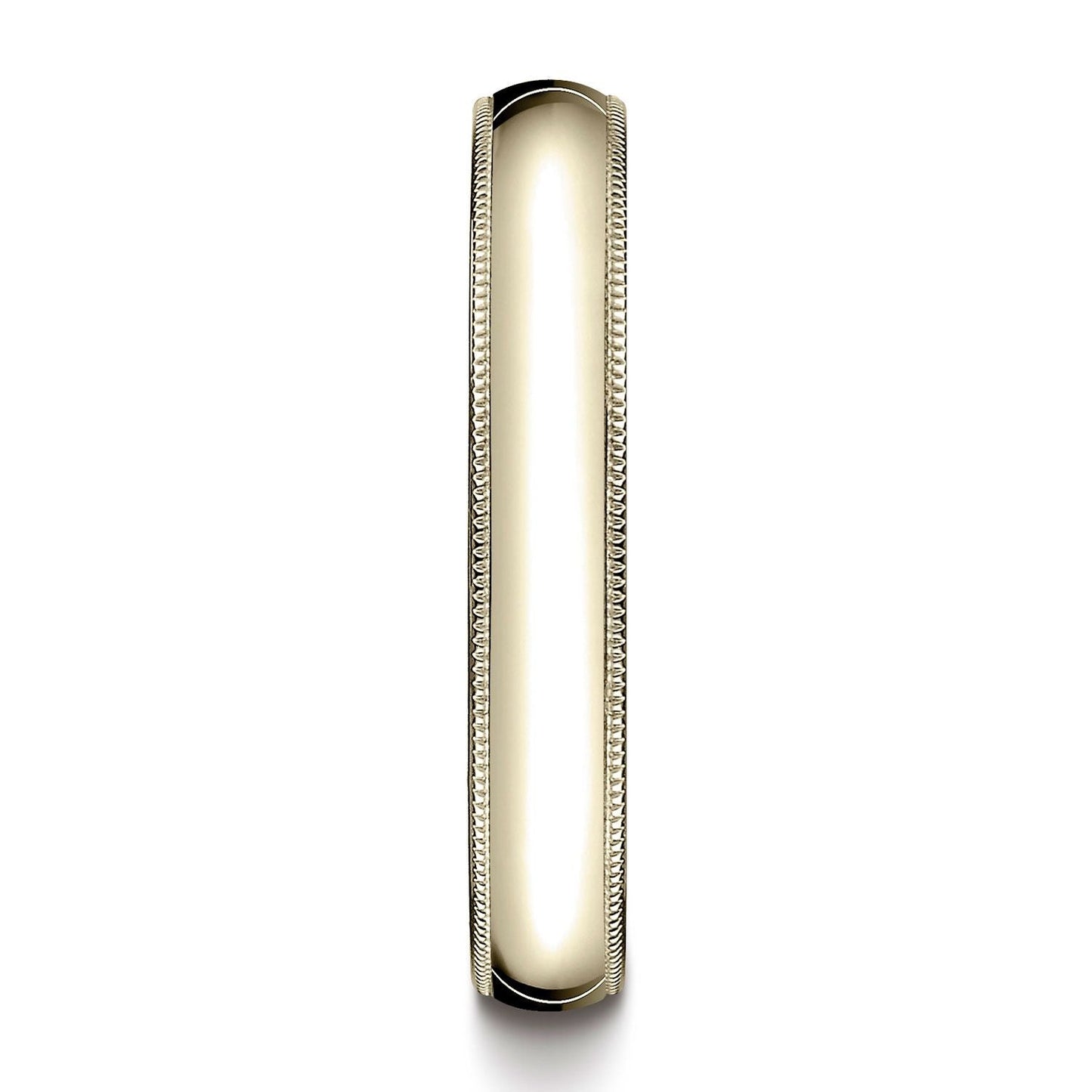 แหวนทองคำ 14k สีเหลือง ขนาด 4 มม. โค้งเล็กน้อย แบบสวมใส่สบายมาตรฐาน พร้อมลายมิลเกรน