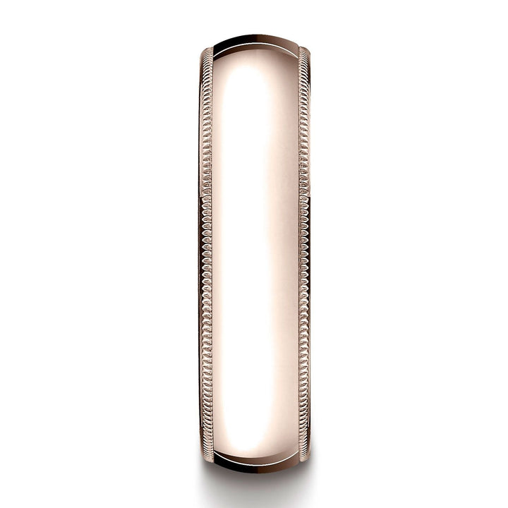 แหวนทองคำชมพู 14k ขนาด 6 มม. แบบโดมเล็ก สวมใส่สบายแบบมาตรฐาน พร้อมลวดลายมิลเกรน