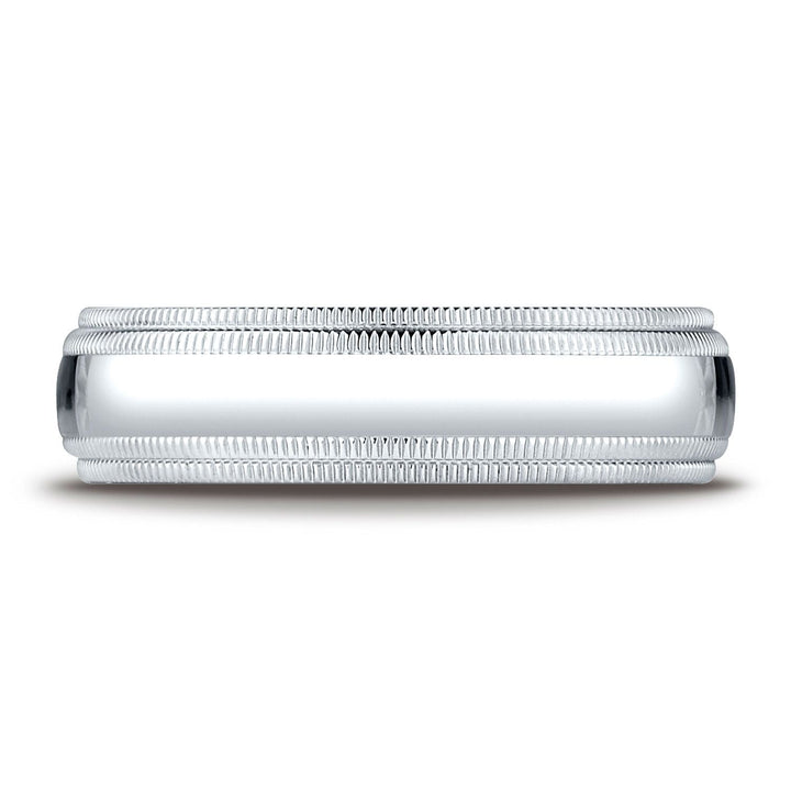 6mm Slightly Domed Double Milgrain Comfort-Fit Wedding Band, in Platinum | RockHer