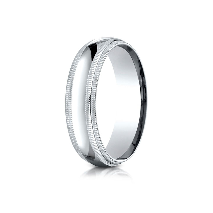 6mm Slightly Domed Double Milgrain Comfort-Fit Wedding Band, in 18K White Gold | RockHer