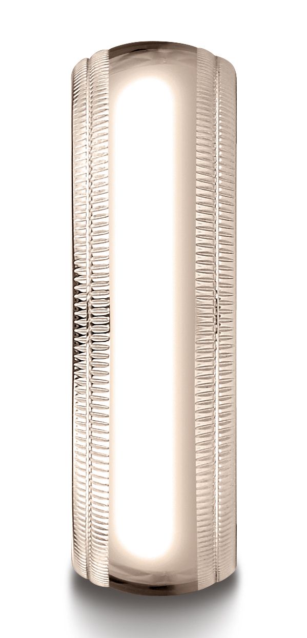 แหวนทองคำชมพู 14k ขนาด 7 มม. แบบโดมเล็กน้อย มาตรฐานแบบสบาย พร้อมขอบมิลเกรนคู่