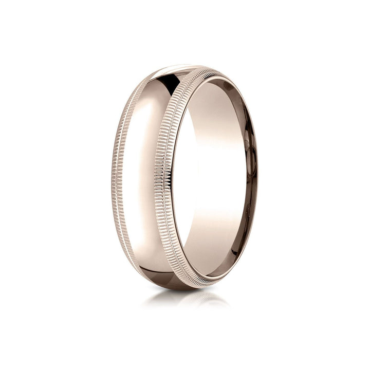 7mm Slightly Domed Double Milgrain Comfort-Fit Wedding Band, in 14K Rose Gold | RockHer