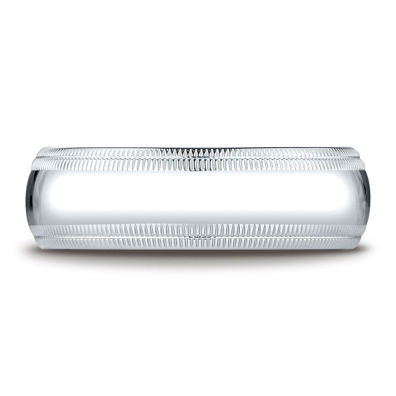 แหวนแพลทินัม 7 มม. แบบโค้งเล็กน้อย ดีไซน์สวมใส่สบายมาตรฐาน พร้อมลายมิลเกรนคู่