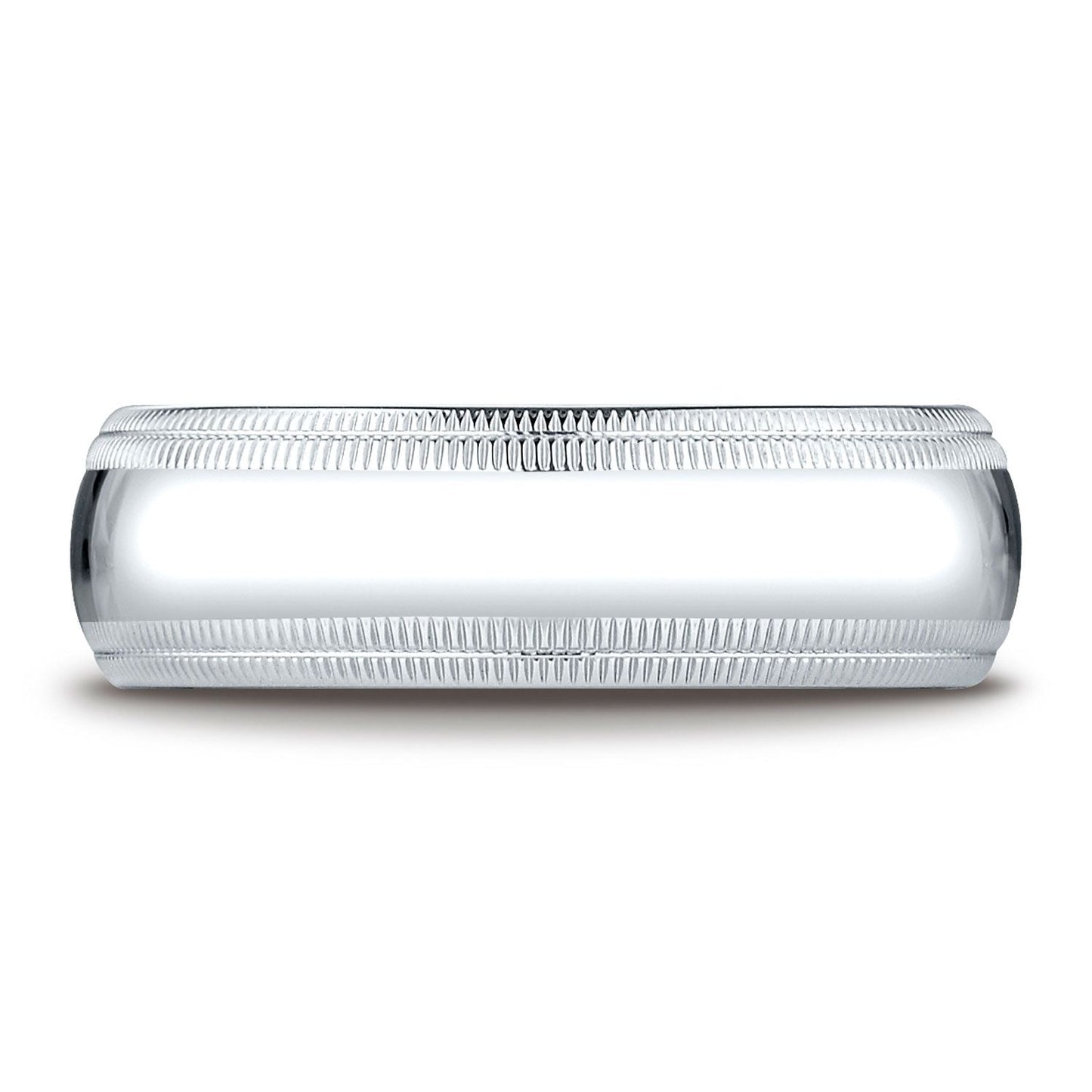 แหวนแพลทินัม 7 มม. แบบโค้งเล็กน้อย ดีไซน์สวมใส่สบายมาตรฐาน พร้อมลายมิลเกรนคู่