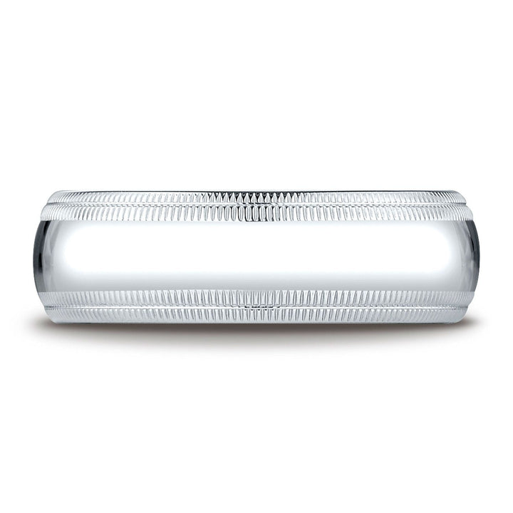 7mm Slightly Domed Double Milgrain Comfort-Fit Wedding Band, in Platinum | RockHer