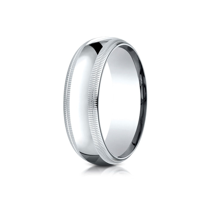 7mm Slightly Domed Double Milgrain Comfort-Fit Wedding Band, in 14K White Gold | RockHer