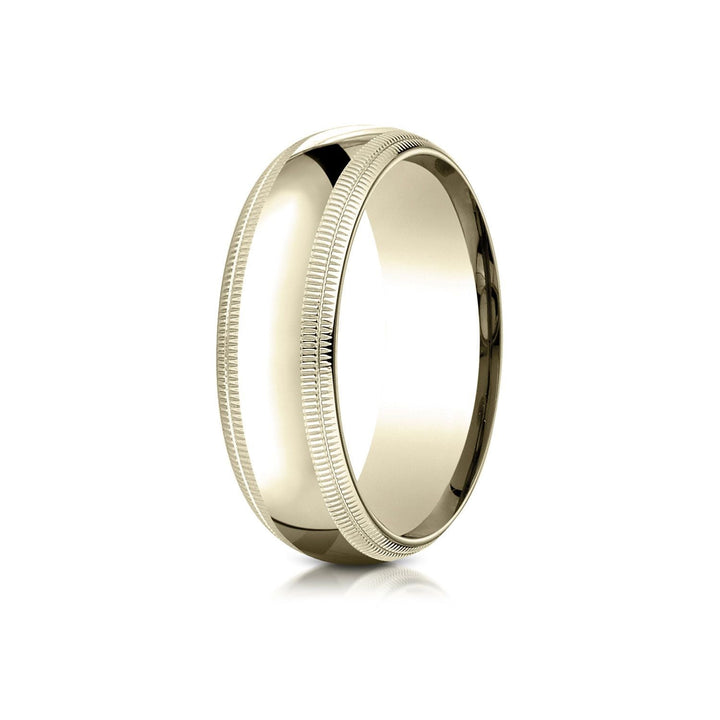 7mm Slightly Domed Double Milgrain Comfort-Fit Wedding Band, in 14K Yellow Gold | RockHer