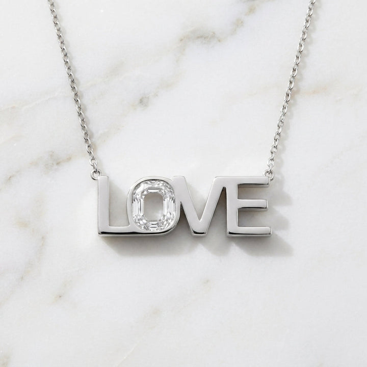LOVE lab-grown diamond letter necklace in 14K White Gold