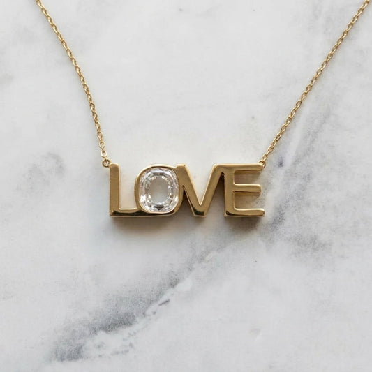 LOVE lab-grown diamond letter necklace in 14K Yellow Gold